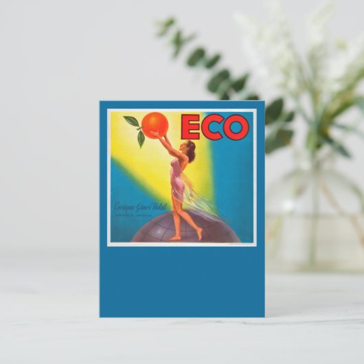  Eco Oranje Etiket Briefkaart (Staand voorkant)