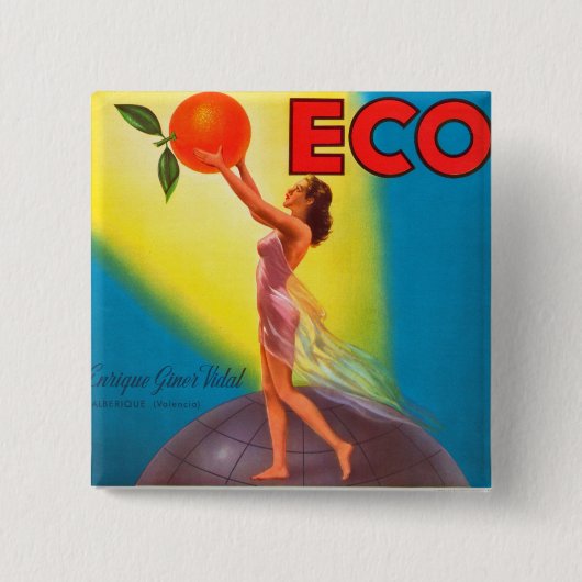  Eco Oranje Etiket Vierkante Button 5,1 Cm (Voorkant)