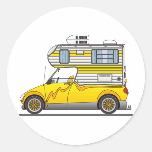 Eco Pick Up Camper Geel Ronde Sticker (Voorkant)