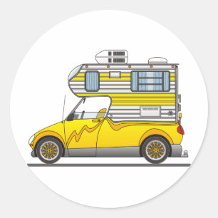 Eco Pick Up Camper Geel Ronde Sticker