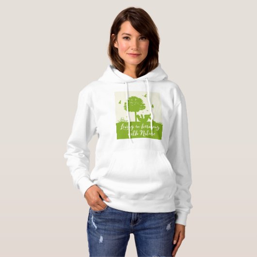 Eco Quote Leven in harmonie met Natuur Hoodie (Voorkant volledig)