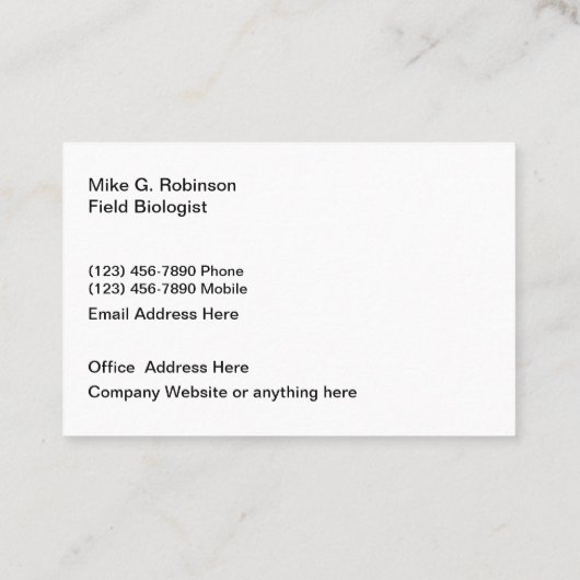 Eco Systems Biologist Visitekaartje (Achterkant)