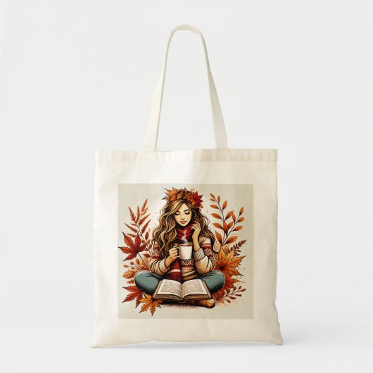 Eco tas met leuke meid op herfst dag (Voorkant)