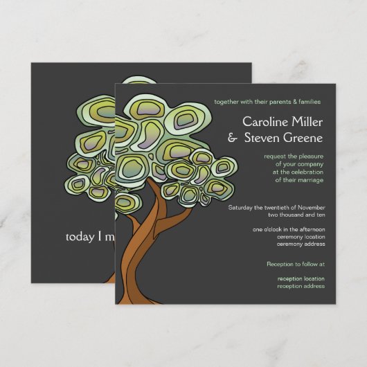 Eco Tree of Life Green Wedding Invitation Kaart (Voorkant / Achterkant)