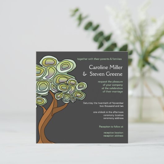 Eco Tree of Life Green Wedding Invitation Kaart (Staand voorkant)
