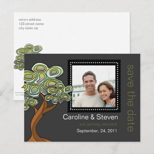 Eco Tree Wedding Sla de datum op Aankondigingskaart (Voorkant / Achterkant)