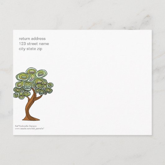 Eco Tree Wedding Sla de datum op Aankondigingskaart (Achterkant)