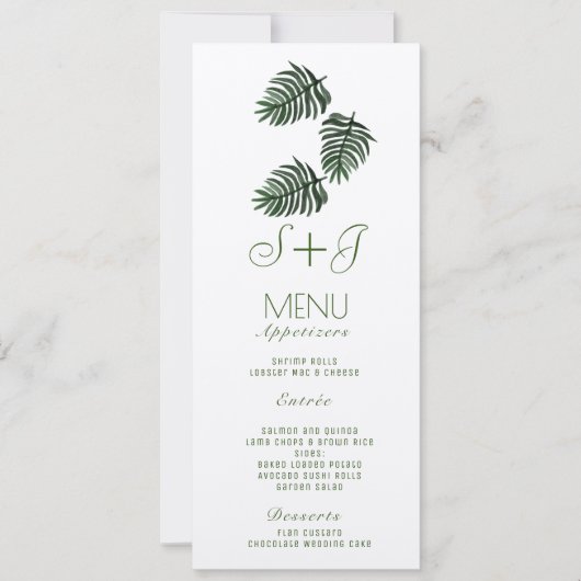 Eco Tropische Botanische Palmblad Drop- Kraft Menu (Voorkant)