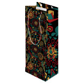 Eco-vriendelijke cyaan "Heritage-Inspired Patterns Wijn Cadeautas (Achterkant Gekanteld)