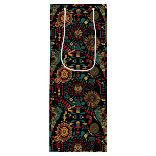 Eco-vriendelijke cyaan "Heritage-Inspired Patterns Wijn Cadeautas (Voorkant)