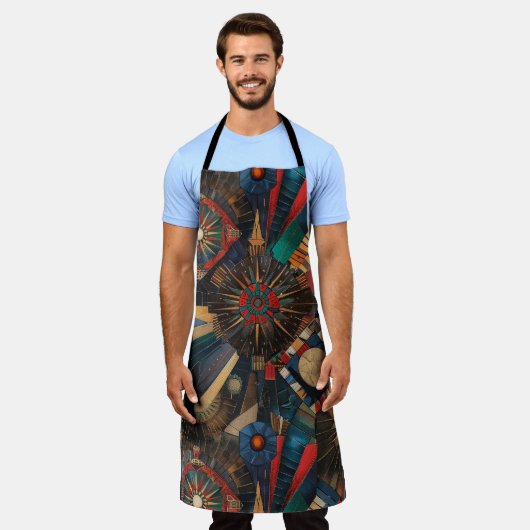 Eco-vriendelijke cyaan "oude inheemse kronieken" schort (Gedragen)