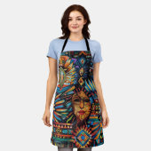 Eco-vriendelijke cyaan "Pre-Columbiaanse Tapestry" Schort (Gedragen)