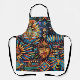 Eco-vriendelijke cyaan "Pre-Columbiaanse Tapestry" Schort
