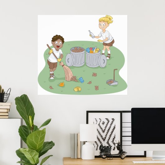 Eco-vriendelijke Kinder schoonmaak camping Recycli Poster (Thuiskantoor)