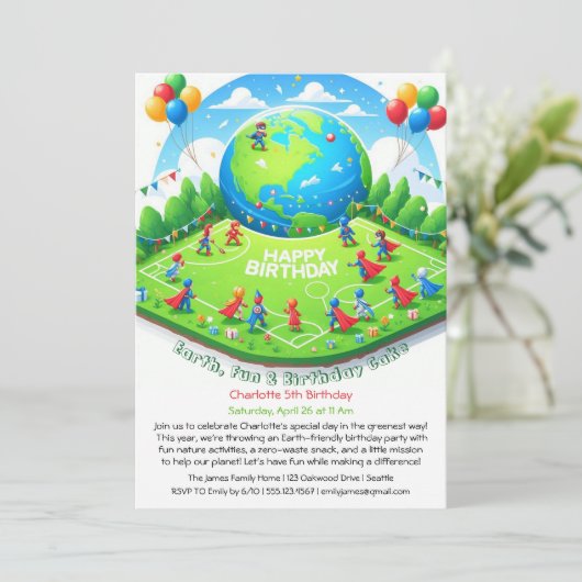 Eco-vriendelijke verjaardag uitnodiging (Staand voorkant)