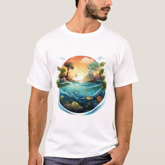 Eco Wereldbol Artwork: Natuur en Ocean Connection T-shirt (Voorkant)