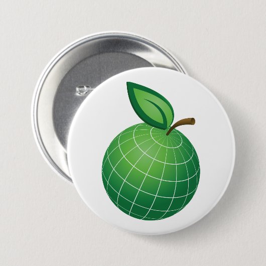 Eco Wereldbol Fruit Green Earth Leaf Sphere Ronde Button 7,6 Cm (Voorkant /achterkant)
