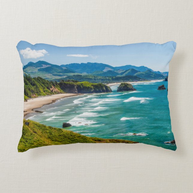 Ecola State Park, Oregon. Panorama van Crescent Decoratief Kussen (Voorkant)