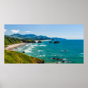 Ecola State Park, Oregon. Panorama van Crescent Poster