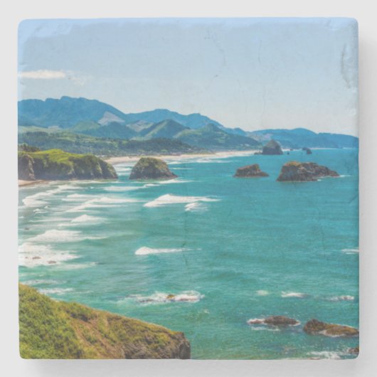 Ecola State Park, Oregon. Panorama van Crescent Stenen Onderzetter (Voorkant)