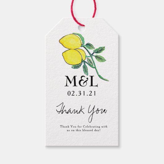 Ecologisch Trouwfeest Hand Waterverf Citroen Boeke Cadeaulabel (Voorkant)