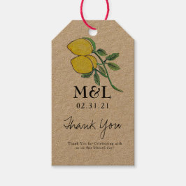 Ecologisch Trouwfeest Hand Waterverf Citroen Boeke Cadeaulabel