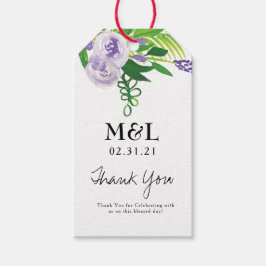 Ecologisch Trouwfeest Waterverf Paarse Bloemen Cadeaulabel