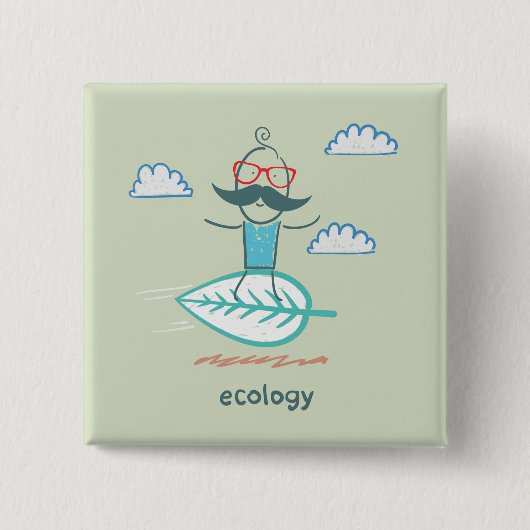 Ecology Surfer Sustainable Life Hipster Vierkante Button 5,1 Cm (Voorkant)