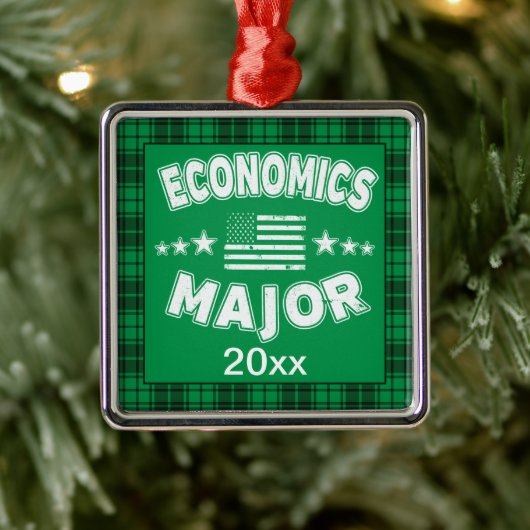 Economics College Student Green Plaid Xmas Metalen Ornament (Boom)