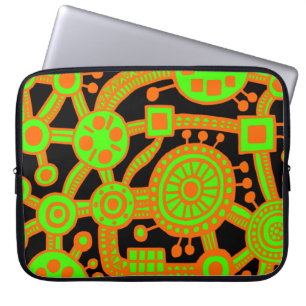 Ecosysteem III Oranje en groen op zwart Laptop Sleeve
