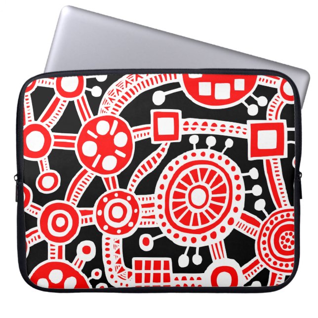 Ecosysteem III Rood en wit op zwart Laptop Sleeve (Voorkant)