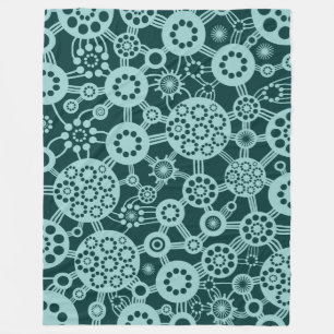 Ecosysteem - Light Blue Green op Dark Moss Green Fleece Deken