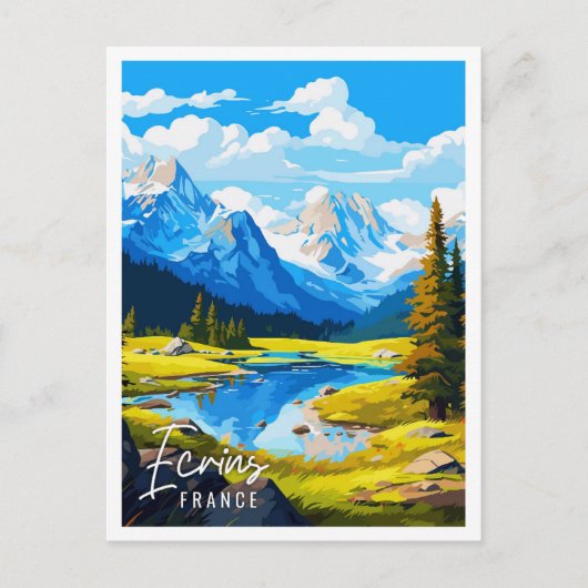 Ecrins Frankrijk vintage reisillustratie Briefkaart (Voorkant)