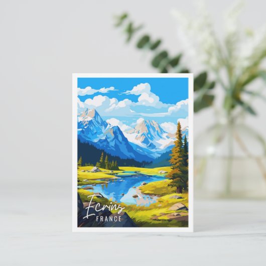 Ecrins Frankrijk vintage reisillustratie Briefkaart (Staand voorkant)