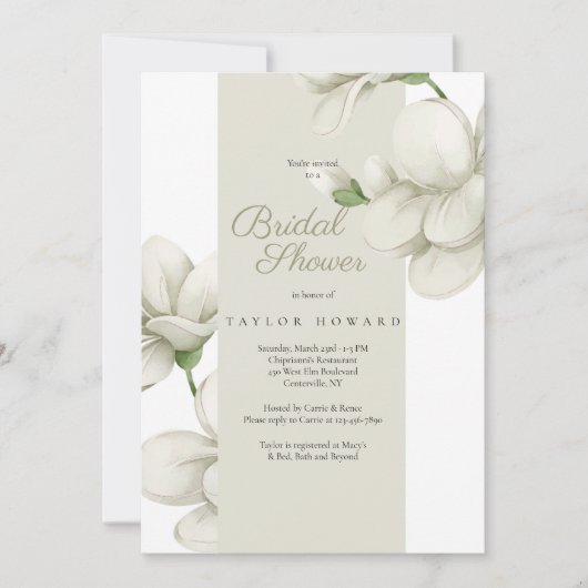 Ecru Bloemen Uitnodiging voor de Bruiloft (Voorkant)