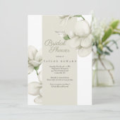Ecru Bloemen Uitnodiging voor de Bruiloft (Staand voorkant)
