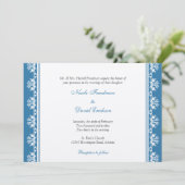 Ecru blue filigree bekaaide douane bruiloft kaart (Staand voorkant)