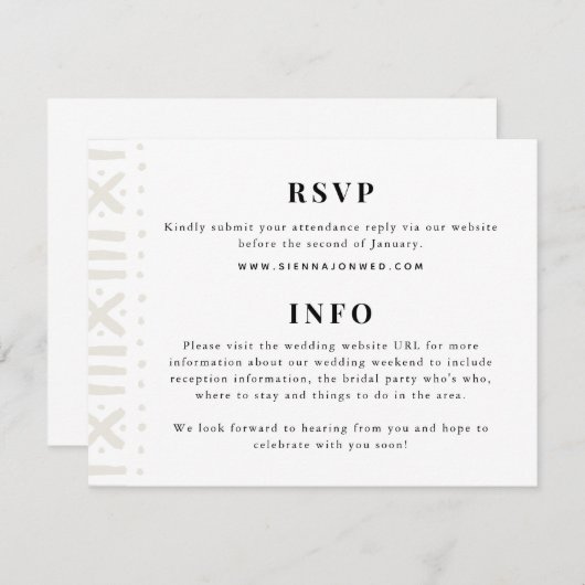 Ecru Boho Mudcloth Border Bruiloft Informatiekaartje (Voorkant / Achterkant)
