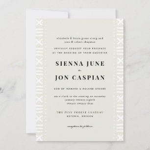 Ecru Boho Mudcloth Border Bruiloft Kaart