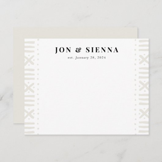 Ecru Boho Mudcloth Border Couple's Stationery Informatiekaartje (Voorkant / Achterkant)