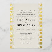 Ecru Boho Mudcloth Border Folie Uitnodiging (Voorkant)