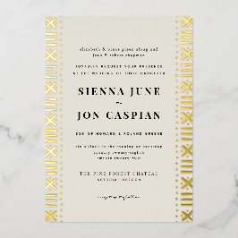 Ecru Boho Mudcloth Border Folie Uitnodiging