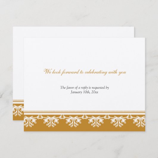 Ecru bruine filigraan rand bruiloft RSVP reactie Kaart (Voorkant / Achterkant)