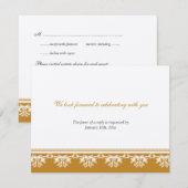 Ecru bruine filigrain rand bruiloft rsvp reactie kaart (Voorkant / Achterkant)
