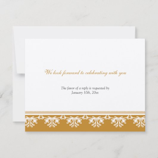 Ecru bruine filigree rand bruiloft RSVP reactie Kaart (Voorkant)