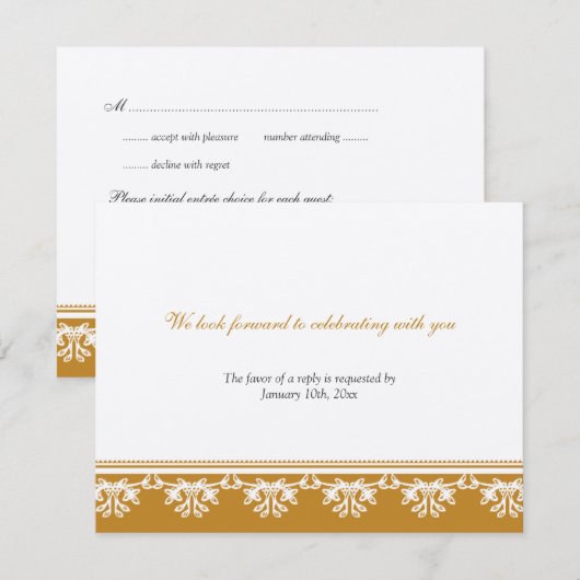 Ecru bruine filigree rand bruiloft RSVP reactie Kaart (Voorkant / Achterkant)