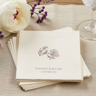 Ecru & Burgundy Elegante Bloemige Bruiloft Servet