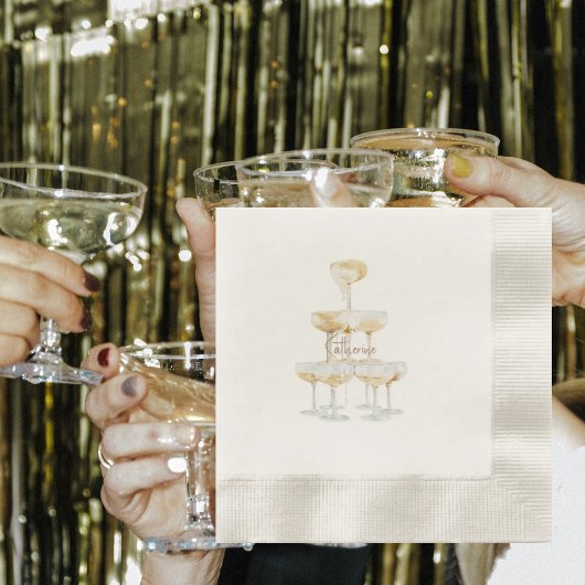 Ecru Champagnetoren Aangepaste Naam Bedacht Servet