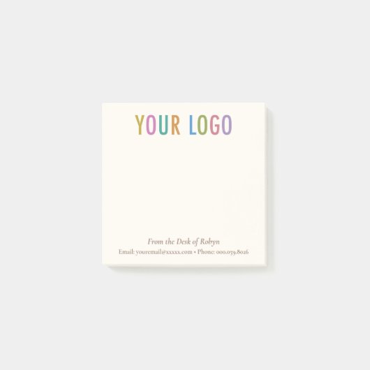 Ecru Cream Custom Business Logo Vanaf het bureau v Post-it® Notes (Voorkant)