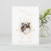 Ecru crest floral Photo Elegant Lijst Invitation Kaart (Staand voorkant)
